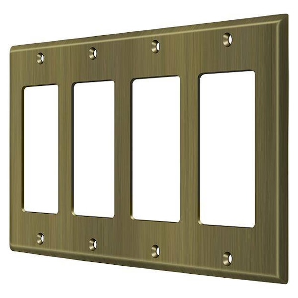 Placa cuádruple para interruptor de palanca Deltana, Número de módulos: 4 de latón macizo, Acabado en latón antiguo - SWP4744U5