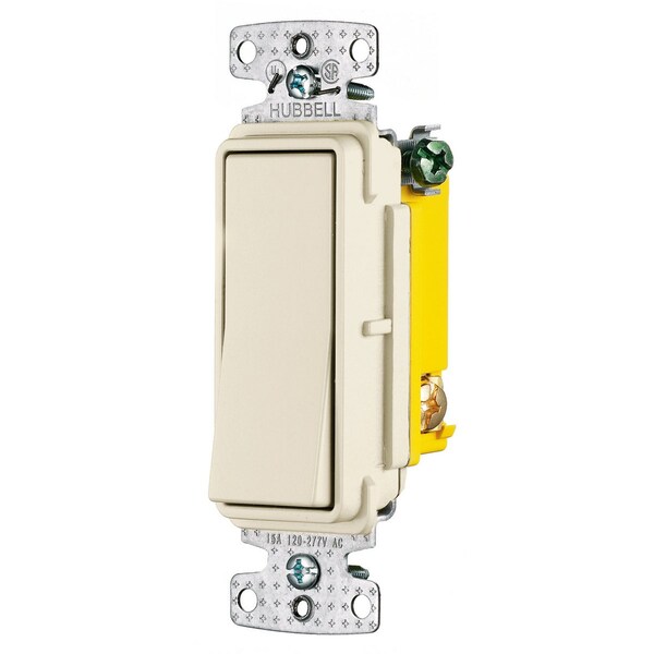 Hubbell Wiring Device-Kellems TradeSelect, interruptores y controles de iluminación, interruptor decorativo, grado residencial, interruptor basculante de propósito general AC, de tres vías, 15A 120/277V AC, con conexión posterior y lateral, luz - RSD315LA