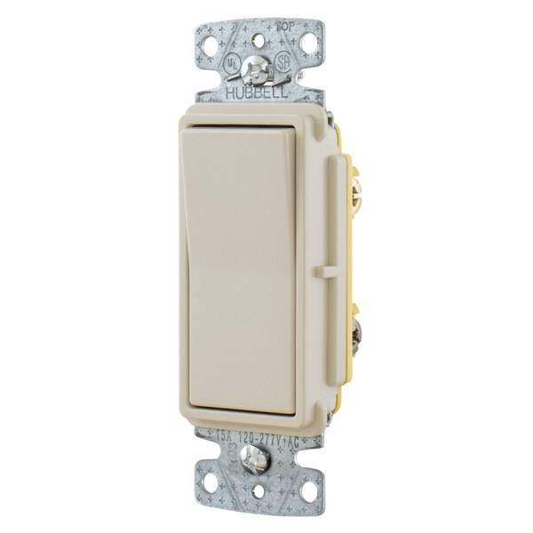 Hubbell Wiring Device-Kellems TradeSelect, interruptores y controles de iluminación, interruptor decorativo, grado residencial, interruptor basculante de propósito general AC, de tres vías, 15A 120/277V AC, con conexión posterior y lateral, luz - RSD315LA