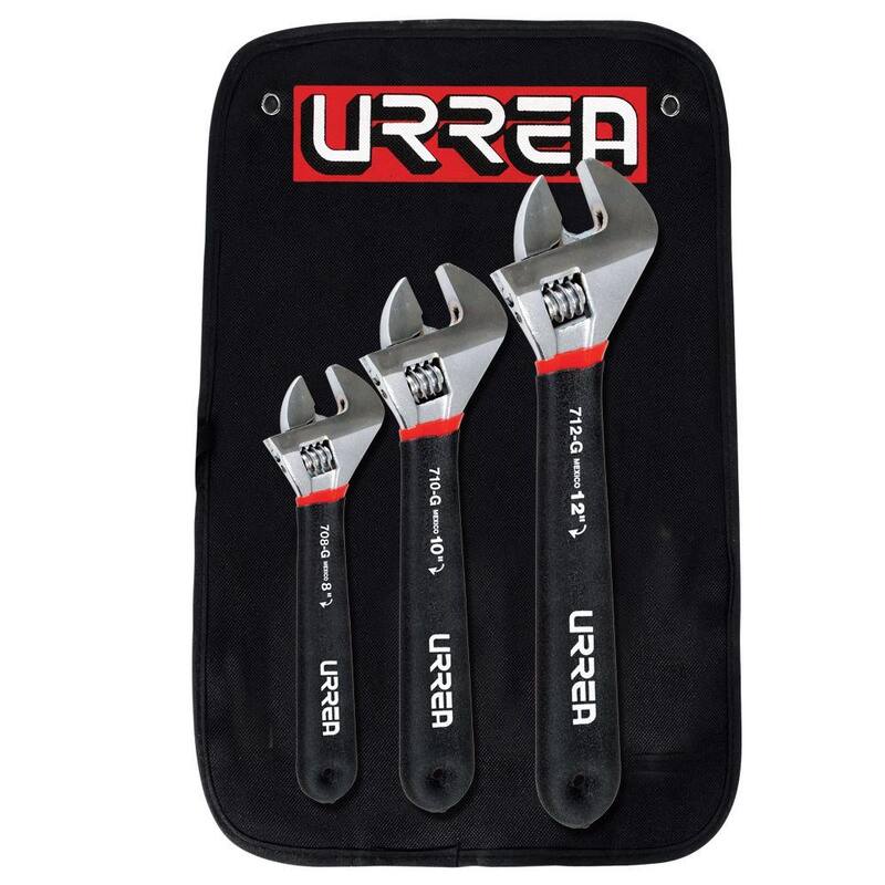 Juego de llaves de ajuste cromado con agarre de hule URREA de 8 in. a 10 in. y 12 in. (juego de 3 piezas) - 795G