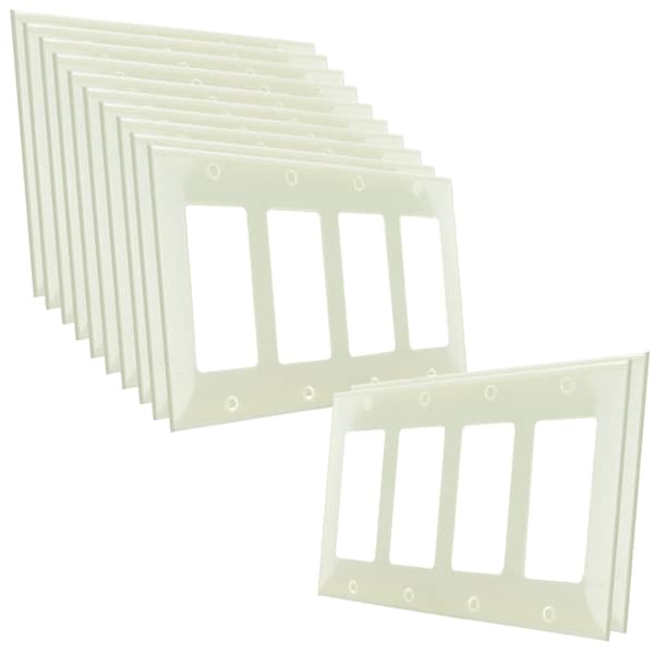 Placa de cubierta de receptáculo de 4 vías Sunlite Decorator marfil para receptáculo/ interruptor atenuador Smart Switch de plástico, 12PK - 40917-NS