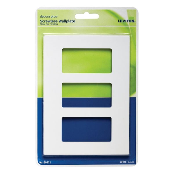 Placa de pared sin tornillos Leviton Blanco de 3 gang con interruptores de poliéster - LE6096