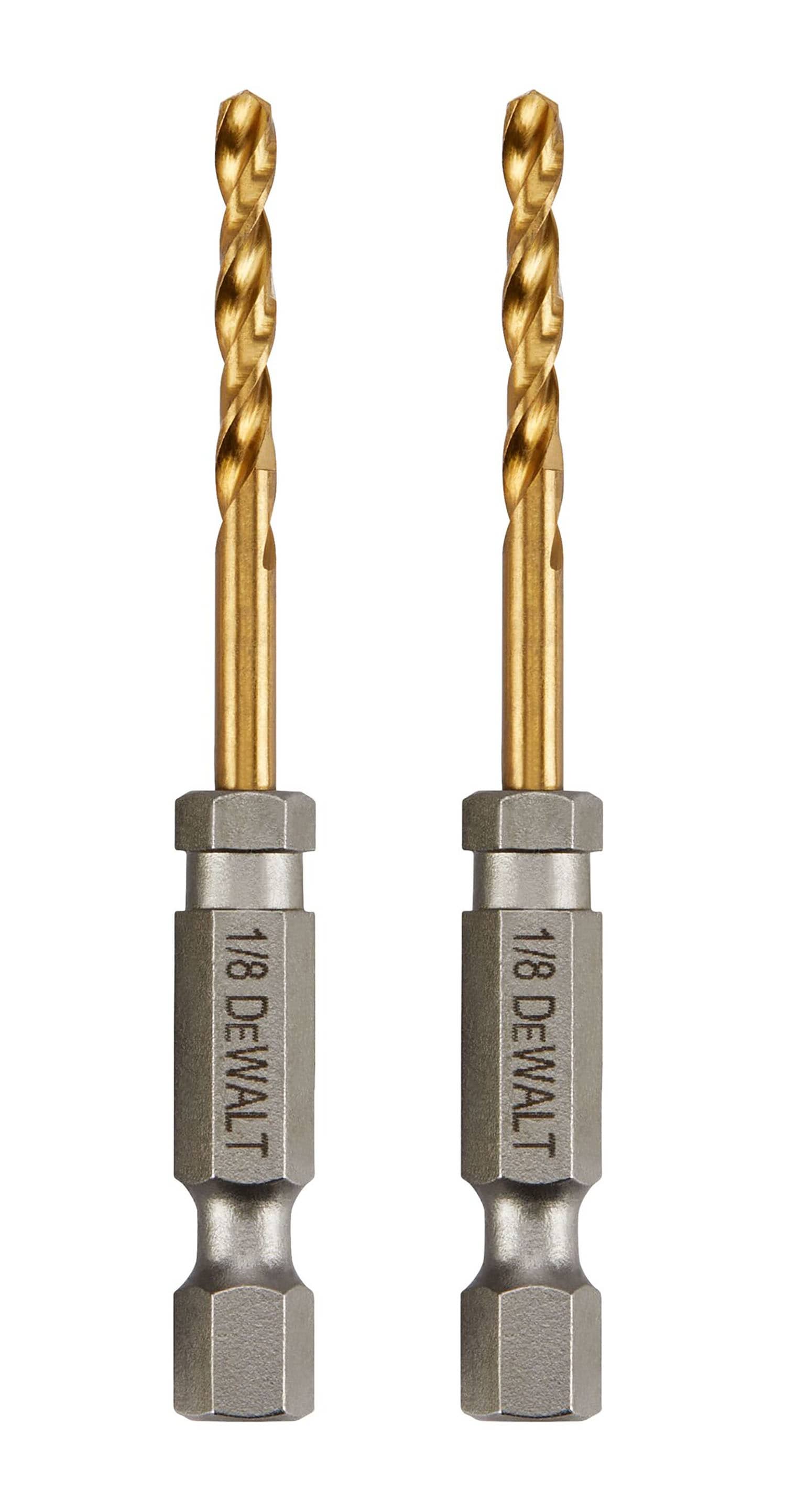 DEWALT Juego de 2 piezas de brocas helicoidales para trabajo de 1/8 pulgadas x 2-5/8 pulgadas con revestimiento de nitruro de titanio DD5108T de longitud estándar