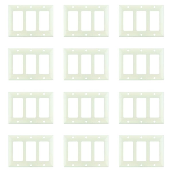 Placa de interruptor/receptáculo decorativa de 3 vías Almond Sunlite con tornillos a juego de plástico UL listados, 12PK - 40913-NS