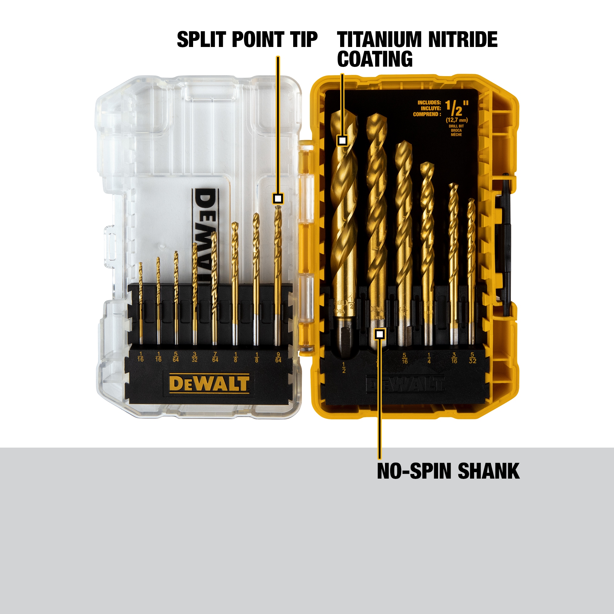 DEWALT Juego de brocas helicoidales recubiertas con nitruro de titanio de 14 piezas de longitud estándar HSS - DW1341