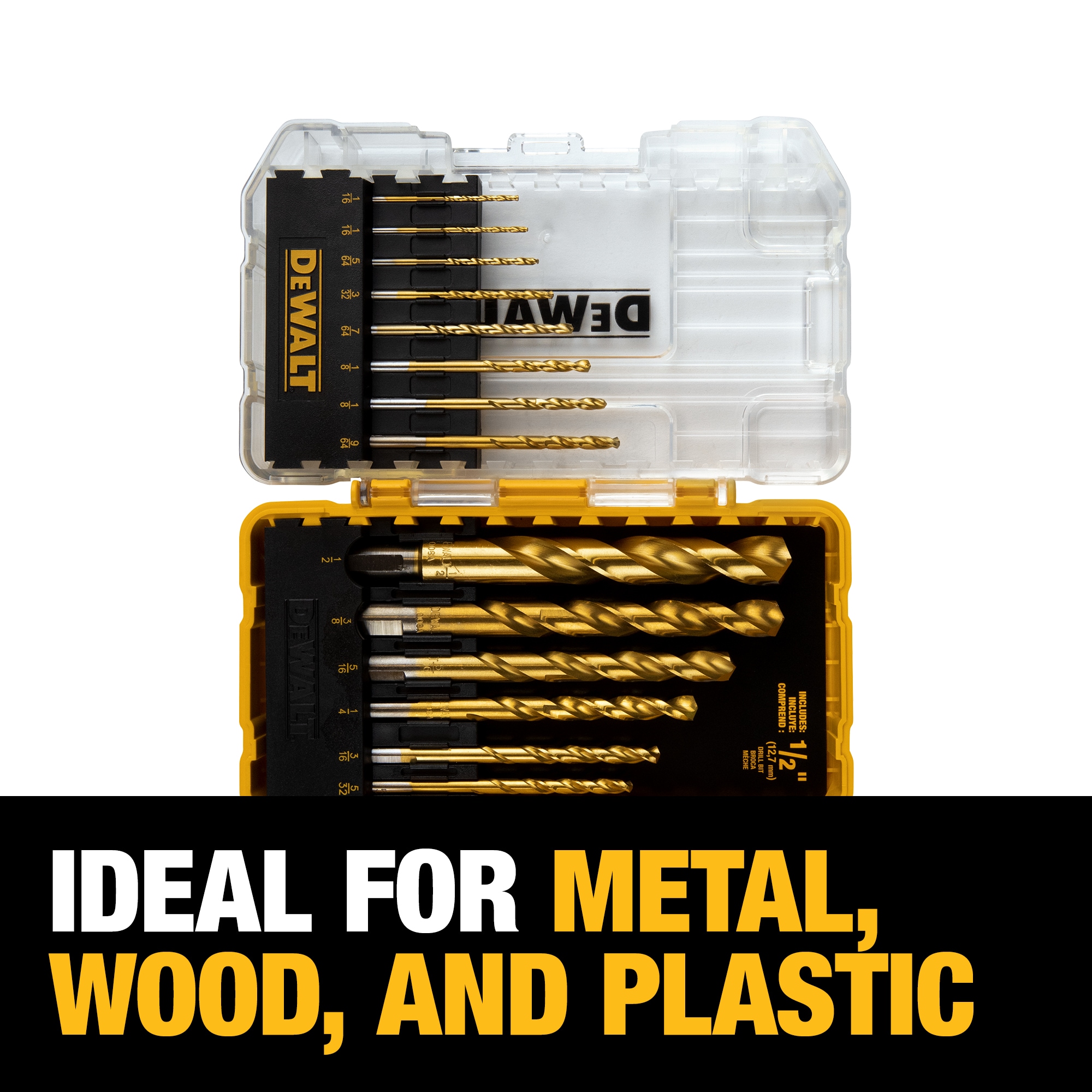 DEWALT Juego de brocas helicoidales recubiertas con nitruro de titanio de 14 piezas de longitud estándar HSS - DW1341