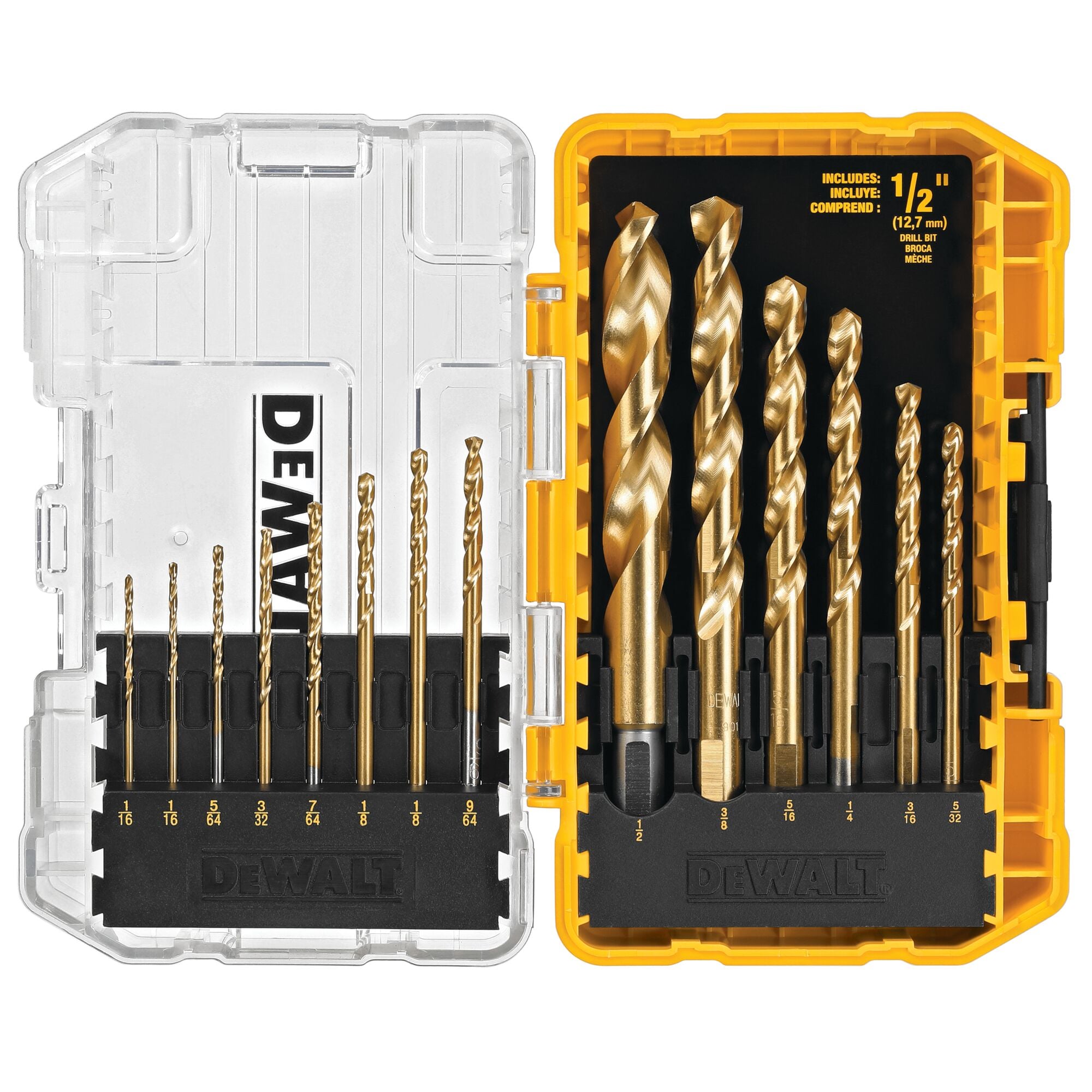 DEWALT Juego de brocas helicoidales recubiertas con nitruro de titanio de 14 piezas de longitud estándar HSS - DW1341