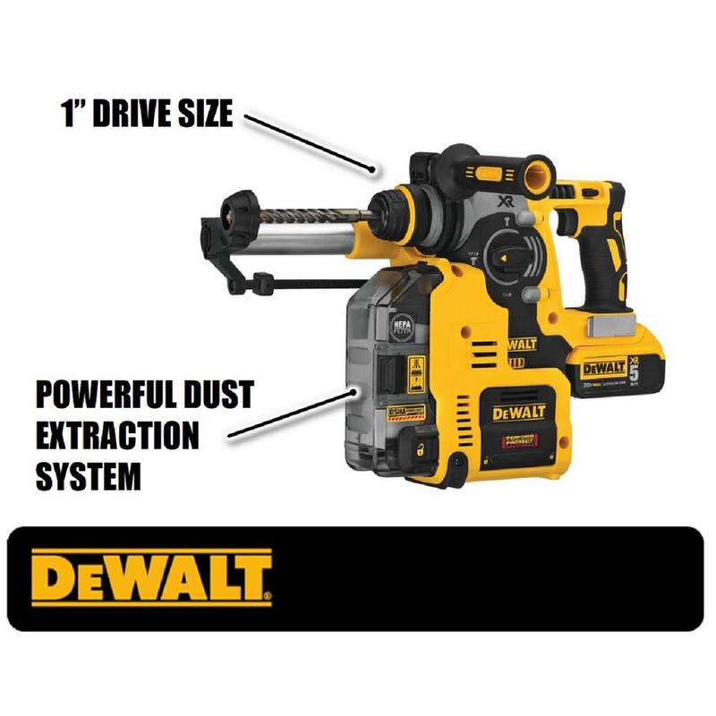 DEWALT 20V MAX XR Martillo Rotativo SDS Plus con Extractor Incorporado y (2) Baterías de 20V 5.0Ah - DCH273P2DHO