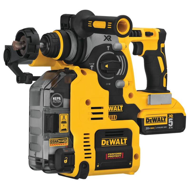 DEWALT 20V MAX XR Martillo Rotativo SDS Plus con Extractor Incorporado y (2) Baterías de 20V 5.0Ah - DCH273P2DHO