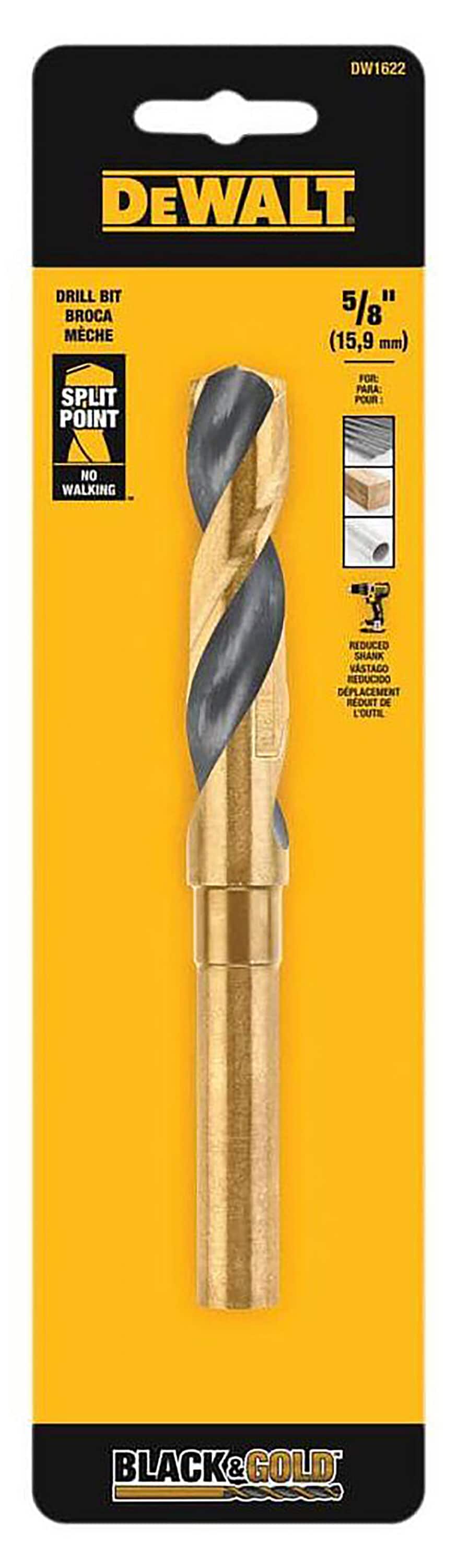 Broca de torsión plateada y Deming de 5/8 pulgadas x 6 pulgadas recubierta en negro y dorado HSS de DEWALT - DW1622