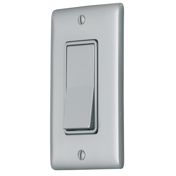 Hubbell Wiring Device-Kellems TradeSelect, Switches and Lighting Controls, Decorator Switch, Residential Grade, Rocker Switch, General Purpose AC, Single Pole, 15A 120/277V AC, Push Back and Side Wired, Gray - RSD115GY