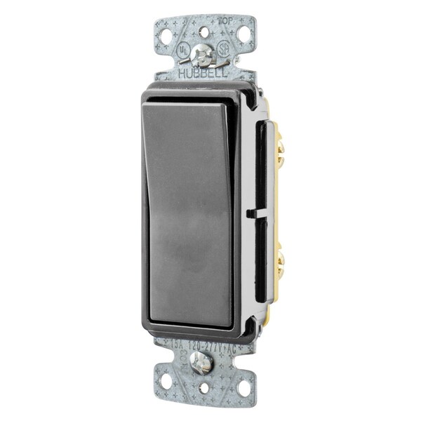 Hubbell Wiring Device-Kellems TradeSelect, Switches and Lighting Controls, Decorator Switch, Residential Grade, Rocker Switch, General Purpose AC, Single Pole, 15A 120/277V AC, Push Back and Side Wired, Gray - RSD115GY