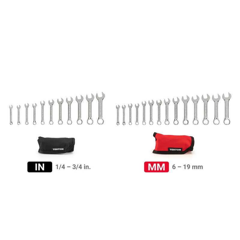 Juego de llaves combinadas cortas TEKTON de 1/4 a 3/4 pulgadas y de 6 a 19 mm con estuche (25 piezas) - WCB94403