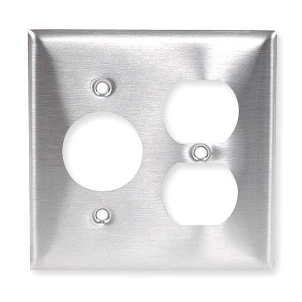 Placas de pared y cubierta de caja para tomacorriente simple/doble, Número de gangs: 2 Acero inoxidable, Plateado - SS78