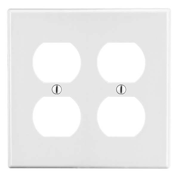 Placa de pared para toma de corriente doble Hubbell Wiring Device-Kellems, Número de ganglios: 2, Plástico, Acabado satinado, Blanco - P82W
