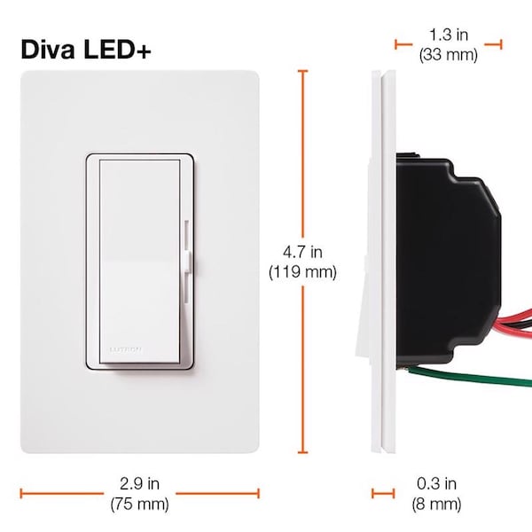 Lutron Diva Interruptor atenuador de 3 vías Light Almond 150 W 1 paquete - DVWCL-153PH-LA