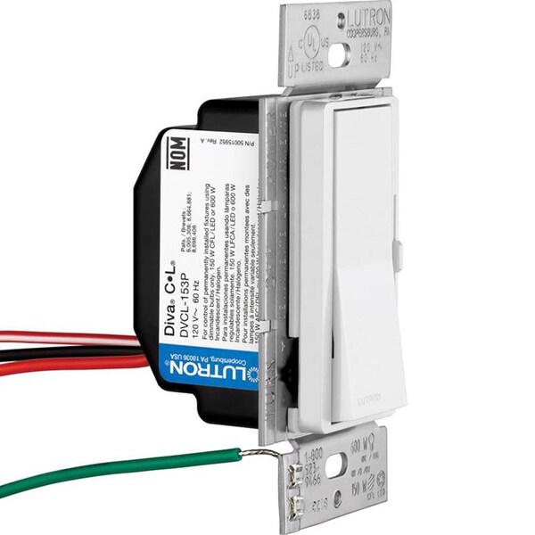 Lutron Diva Interruptor atenuador de 3 vías Light Almond 150 W 1 paquete - DVWCL-153PH-LA