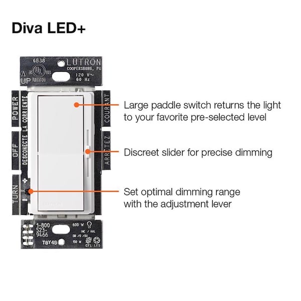 Lutron Diva Interruptor atenuador de 3 vías Light Almond 150 W 1 paquete - DVWCL-153PH-LA