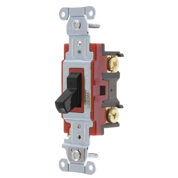 Interruptores y controles de iluminación, Serie PRO de Hubbell- PRO, Interruptores de palanca, Uso general AC, Monopolar, 20A 120/277V AC, Conexión trasera y lateral, Negro - 1221BK