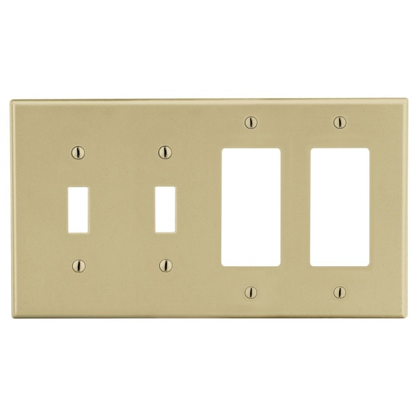 Placa de pared Hubbell Wiring Device-Kellems, 4 gangs, 2 toogles, 2 decorativos, marfil - P2262I