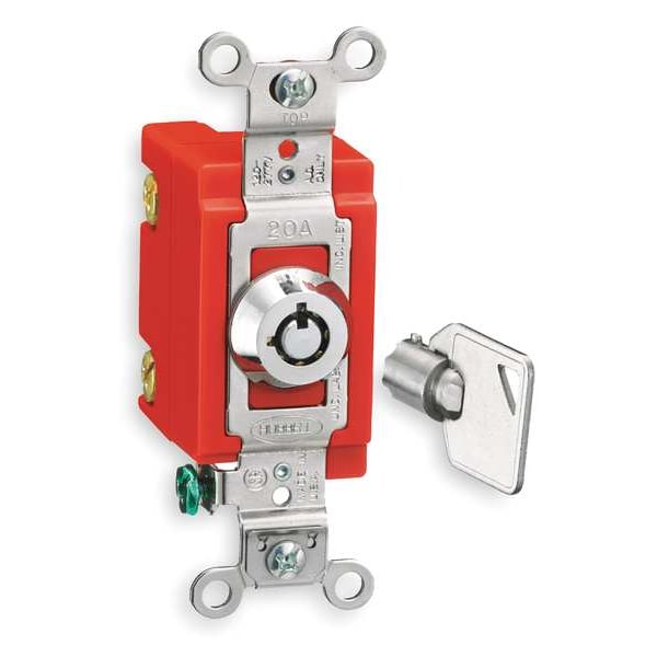 Interruptor de pared Hubbell Wiring Device-Kellems, 2 polos, 20A, acero inoxidable, con cerradura de llave de barril - HBL1222RKL