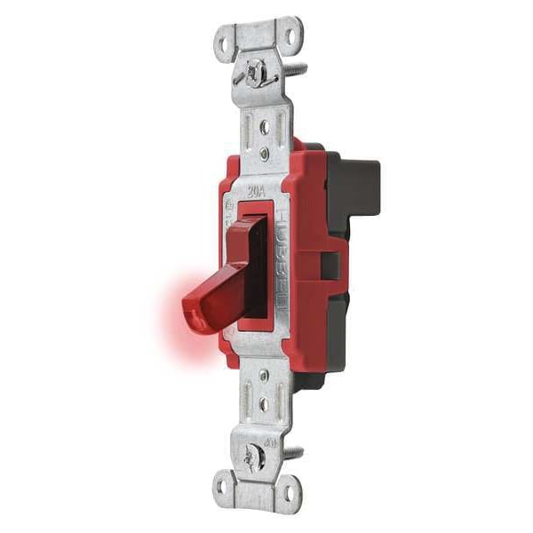 Interruptor de pared con piloto iluminado Hubbell Wiring Device-Kellems, 1 polo, 120/277V, rojo - SNAP1221PLR
