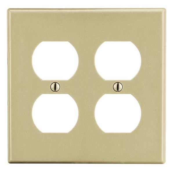 Placa de pared para receptáculo duplex Hubbell Wiring Device-Kellems, número de gangs: 2 de plástico, acabado satinado, marfil - P82I