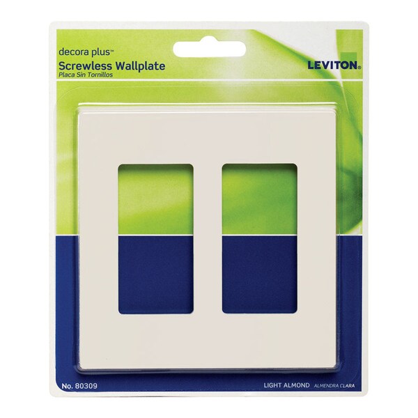 Leviton Placa de Pared Decorativa sin Tornillos de Policarbonato Almendra de 2 Bandas Decora Plus 1 pk - 80309-T
