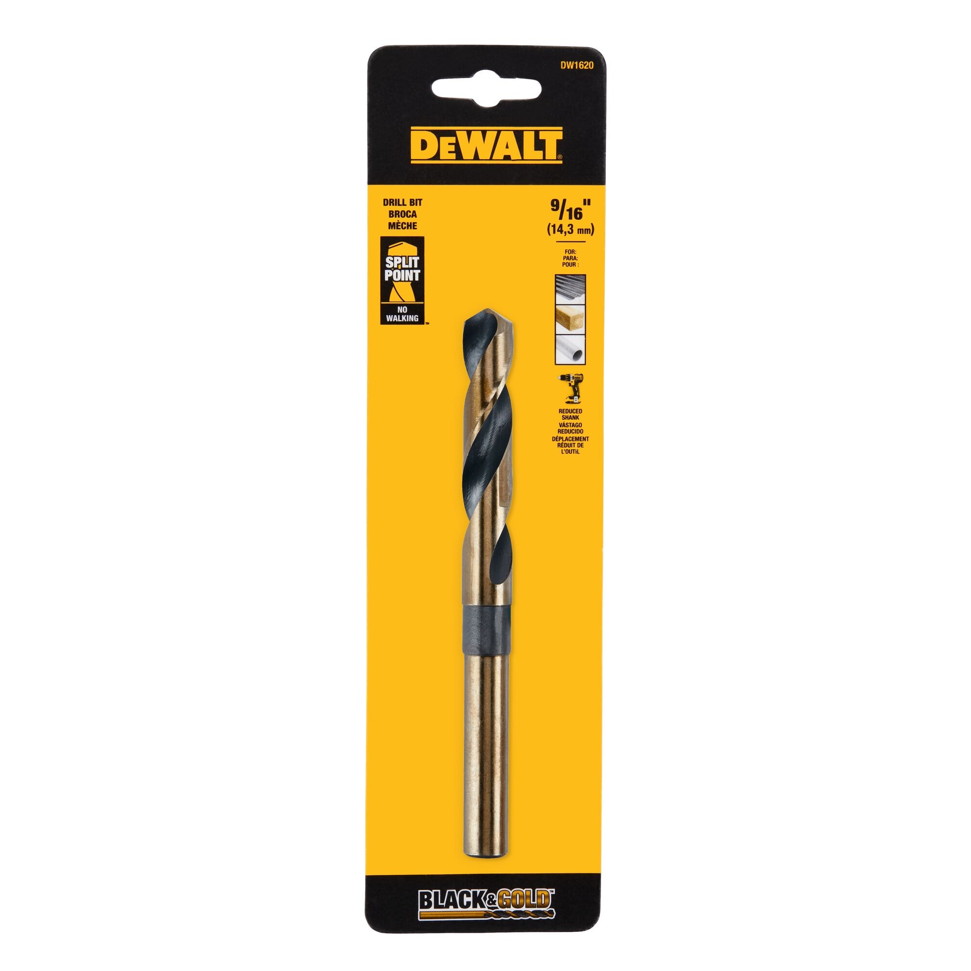DEWALT Broca helicoidal recubierta en negro y dorado de longitud estándar de 9/16 pulgadas x 6 pulgadas - DW1620