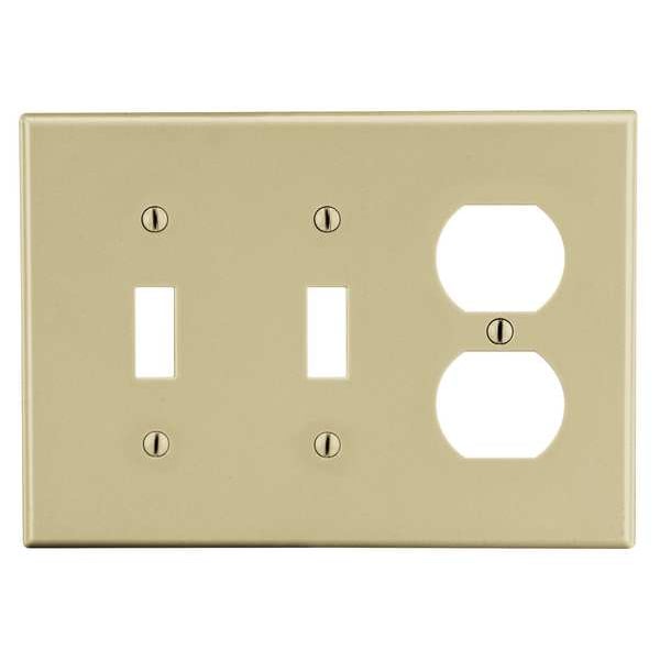 Placa de pared para tomacorriente doble Hubbell Wiring Device-Kellems, Número de módulos: 3 Plástico, Acabado Satinado, Marfil - P28I
