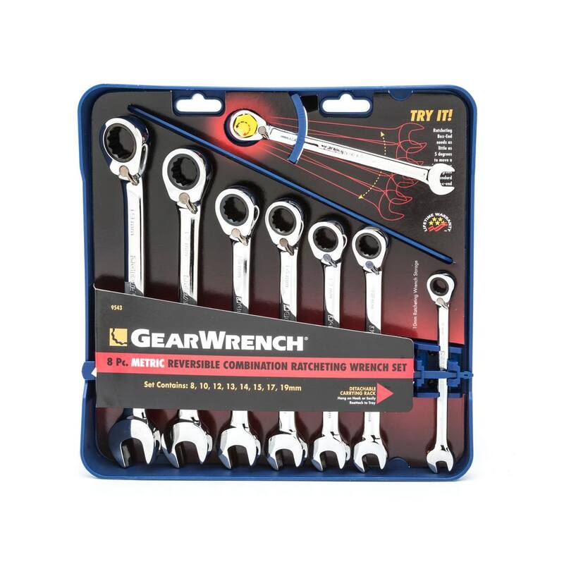 Set de llaves de trinquete reversible combinadas con medidas métricas y SAE de GEARWRENCH (16 piezas) - 954316C