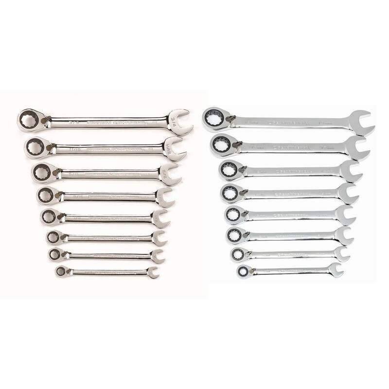 Set de llaves de trinquete reversible combinadas con medidas métricas y SAE de GEARWRENCH (16 piezas) - 954316C