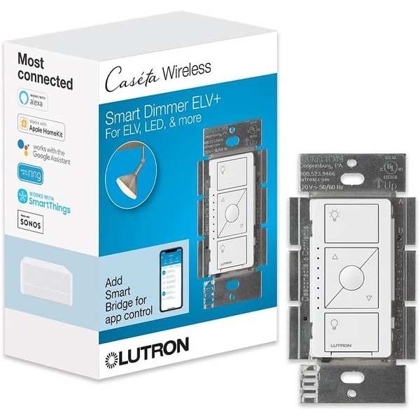 Lutron Regulador de Luz, Interruptor Únicamente, 120V AC, Blanco - PD-5NE-WH