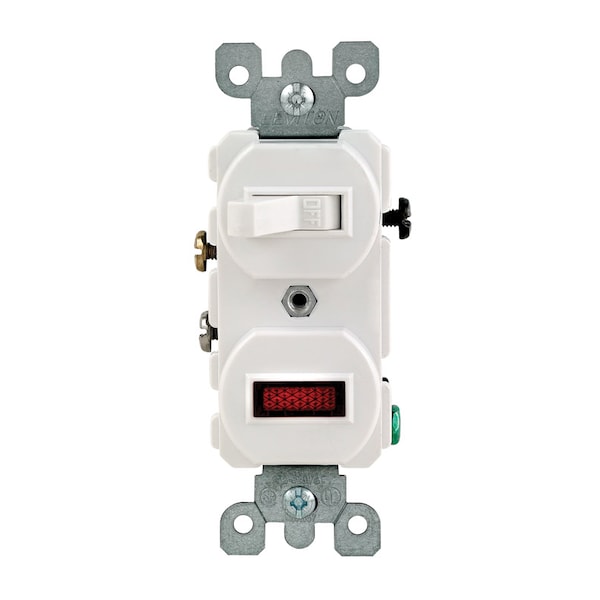 Leviton Interruptor de Combinación de un Solo Polo con Piloto Blanco 15 amperios 1 pieza - 05226-0WS