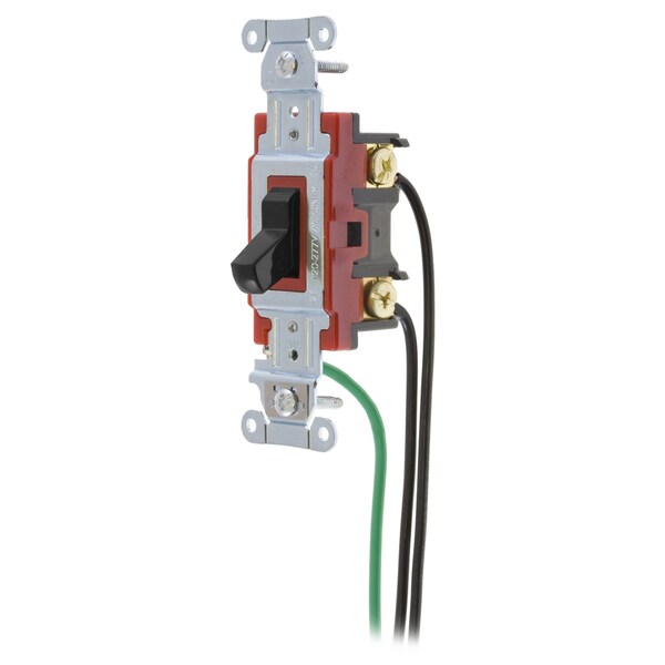 Hubbell Wiring Device-Kellems Hubbell- PRO Series, Toggle Switches, General Purpose AC, 3 Way, 20A 120/277VAC, Back and Side Wired, Pre-Wired with 8" #12 THHN - 1223PWBK