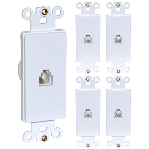 Inserto de teléfono individual Decora para placas de pared decorativas, para cables RJ11, un solo puerto, blanco, 5 piezas - PJI-WH-05