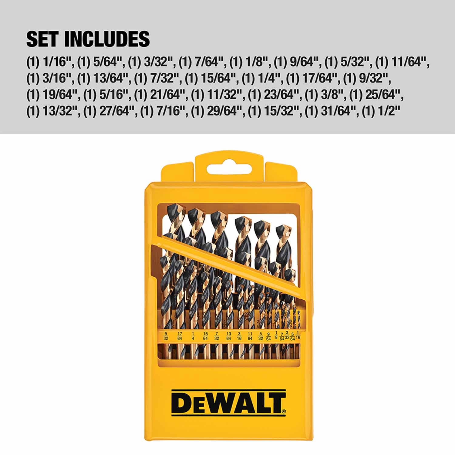 DEWALT Juego de 29 Brocas de Acero de Alta Velocidad, Recubiertas en Negro y Oro, de Longitud Jobber - DWA1189