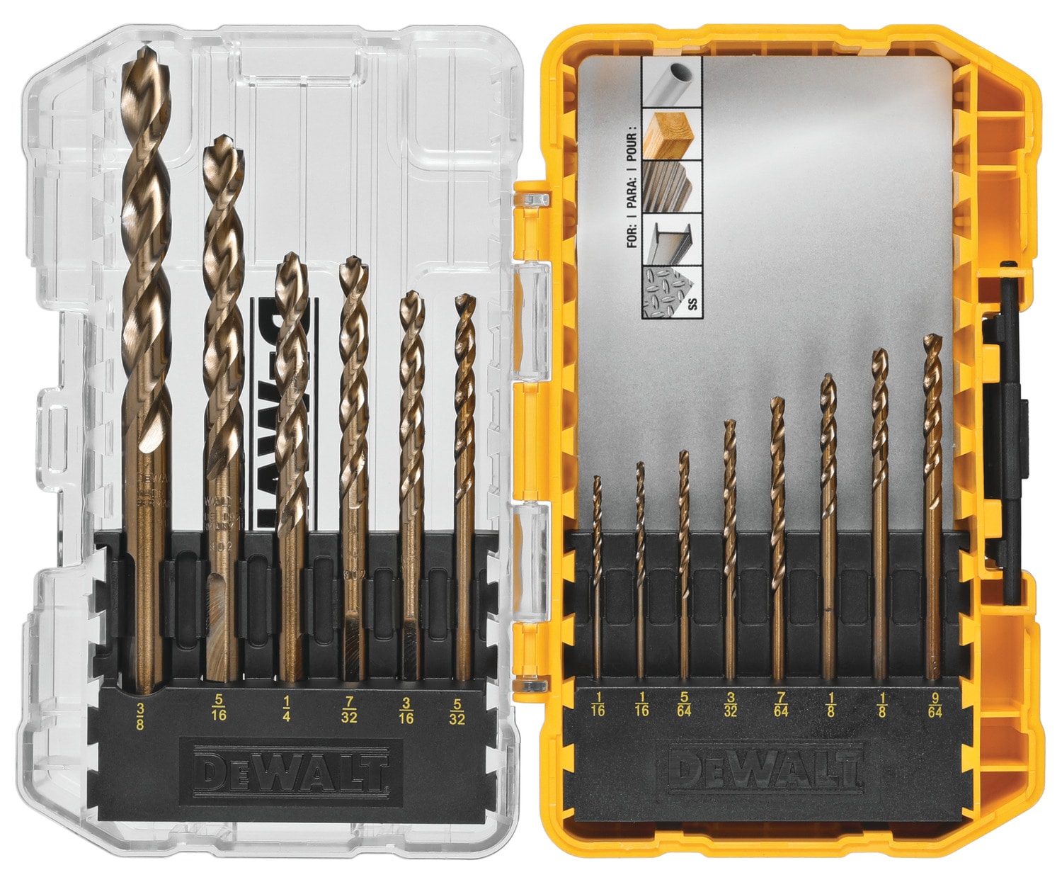 Juego de brocas de cobalto de aleación de acero de 14 piezas DEWALT DEWALT - DWA1240 de longitud estándar