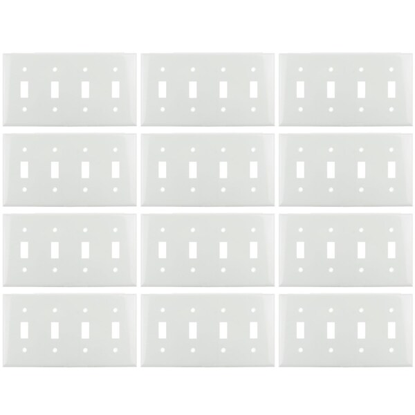 Placa de interruptores de palanca de 4 vías Sunlite de plástico, tornillos a juego incluidos, certificado UL, blanco, paquete de 12