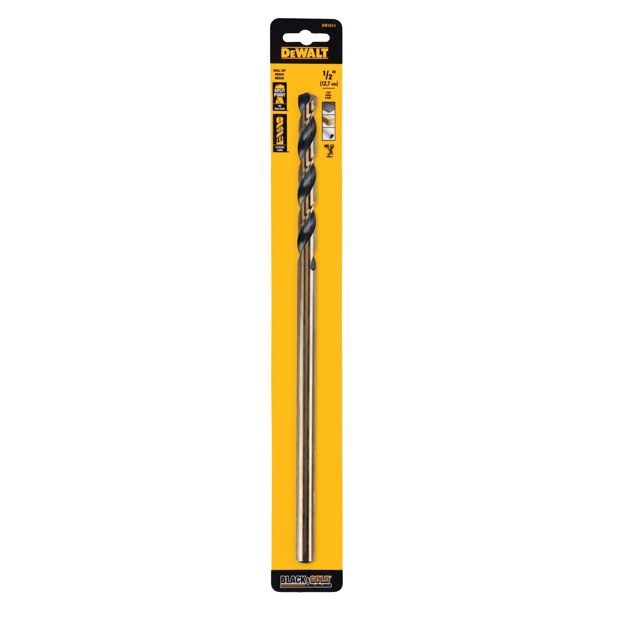 Broca helicoidal de longitud de aeronave recubierta en negro y dorado DEWALT DEWALT de 1/2 pulgadas x 12 pulgadas - DW1614