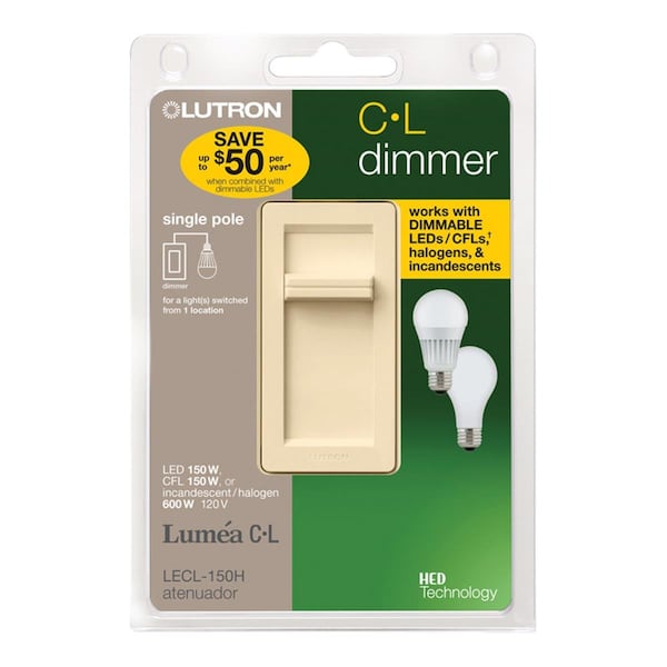 Lutron Lumea -CL Interruptor de atenuador deslizable de 150 vatios en tono almendra claro - 3909520