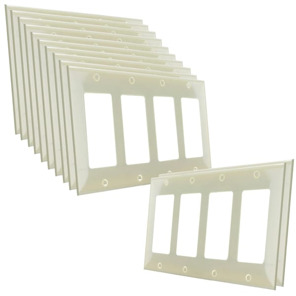 Placa de cubierta del interruptor de receptáculo de 4 vías Sunlite Decorator Almond, plástico para interruptor inteligente, 12 unidades - 40916-NS