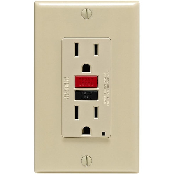 Salida GFCI con autoprueba Mfg C21-GFNT1-RNI de 15A con placa de pared, color marfil - GO110735
