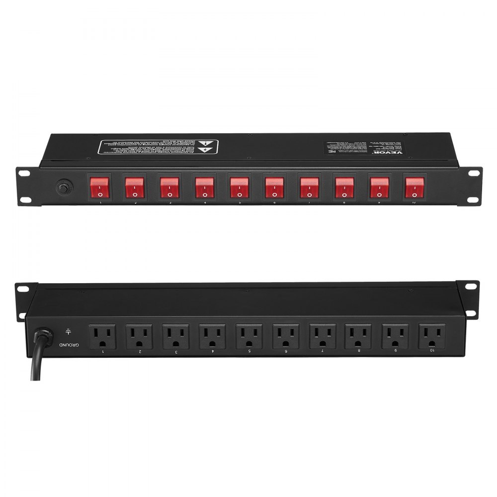 VEVOR 19" 1U PDU 10 Outlets Rack Mount Power Strip Surge  Overload Protection - PDUDYB1UNEMAE4VKEV1
