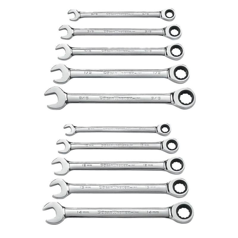Juego de herramientas combinadas GEARWRENCH SAE/Métrico de trinquete de 72 dientes (10 piezas) - 9418