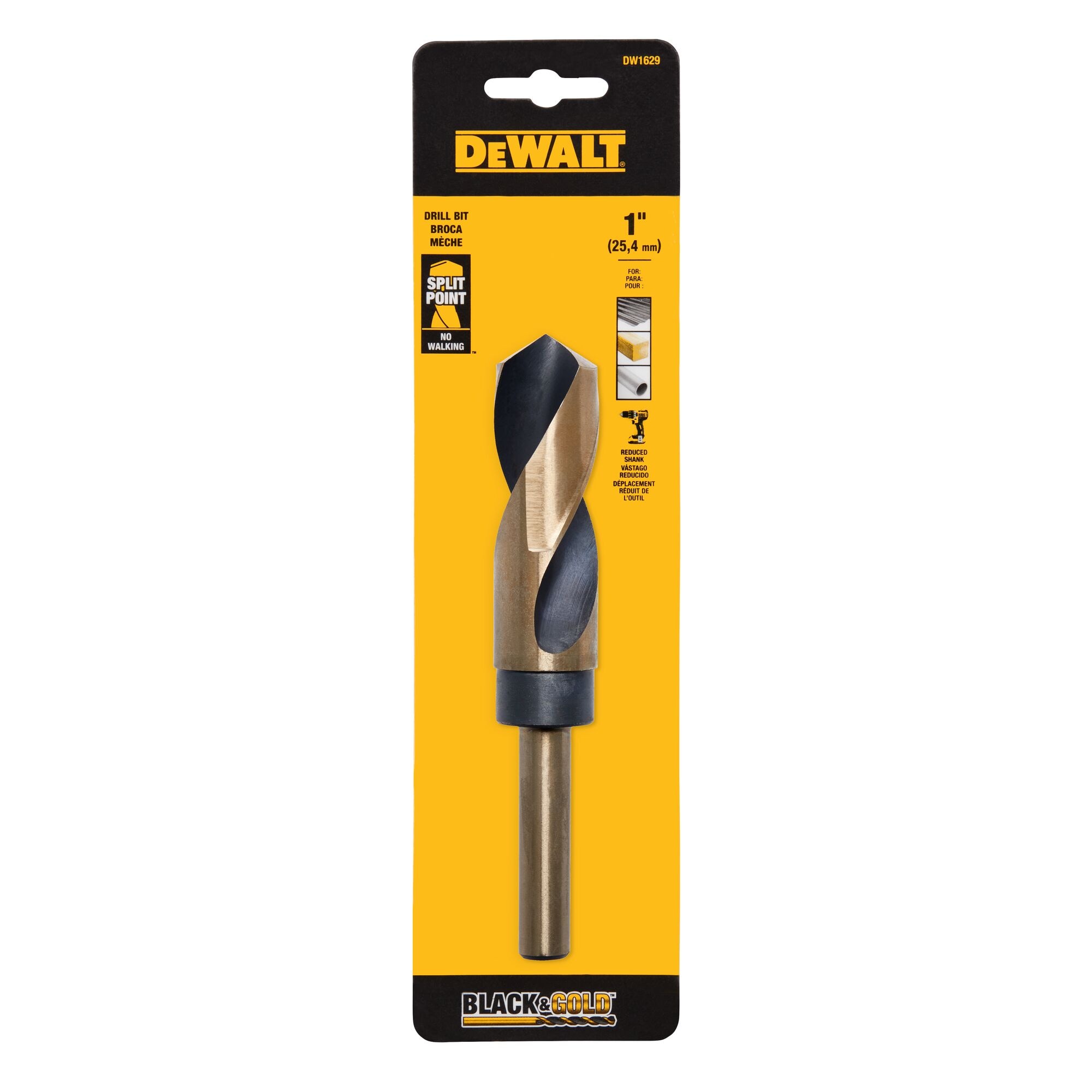 Broca de torsión plateada y Deming Hss de 1 pulgada x 6 pulgadas recubierta en negro y dorado - DW1629 de DEWALT