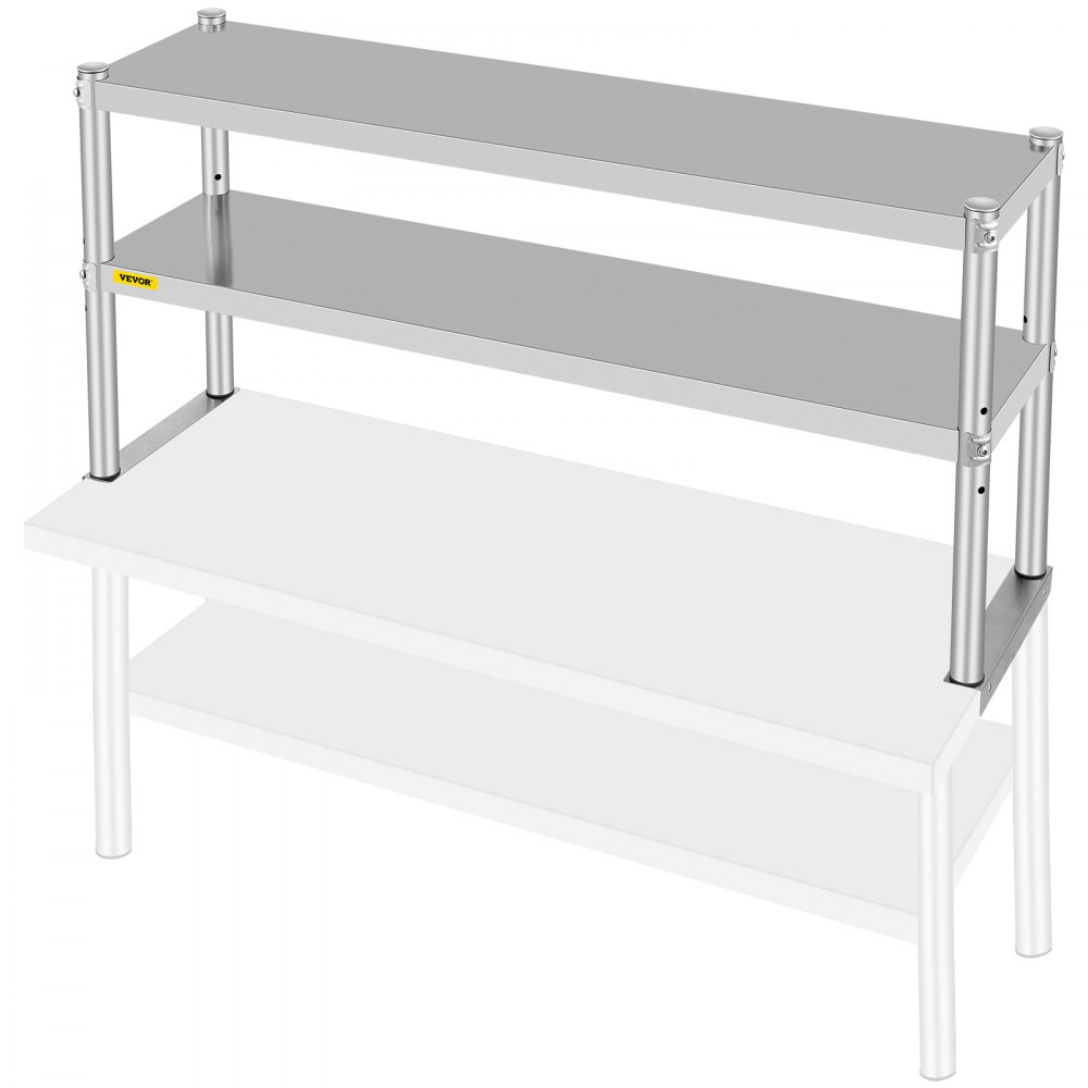 VEVOR Double Overshelf, Double Tier Stainless Steel Overshelf, 48 x 12 x 24 in Double Deck Overshelf, Height Adjustable Overshelf for Prep & Work Table in Kitchen, Restaurant - CFGZTSJSC12X48YC1V0