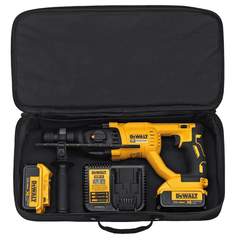 Martillo rotativo inalámbrico sin escobillas DEWALT 20V MAX de 1 pulgada SDS Plus con mango en D para concreto y albañilería y (2) baterías de 20V 4.0Ah - DCH133M2