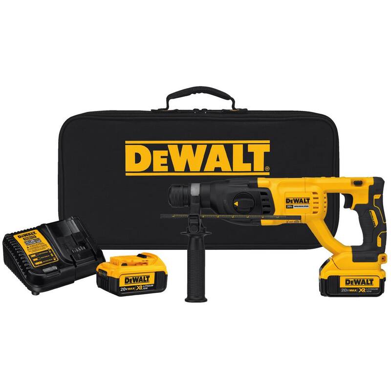 Martillo rotativo inalámbrico sin escobillas DEWALT 20V MAX de 1 pulgada SDS Plus con mango en D para concreto y albañilería y (2) baterías de 20V 4.0Ah - DCH133M2