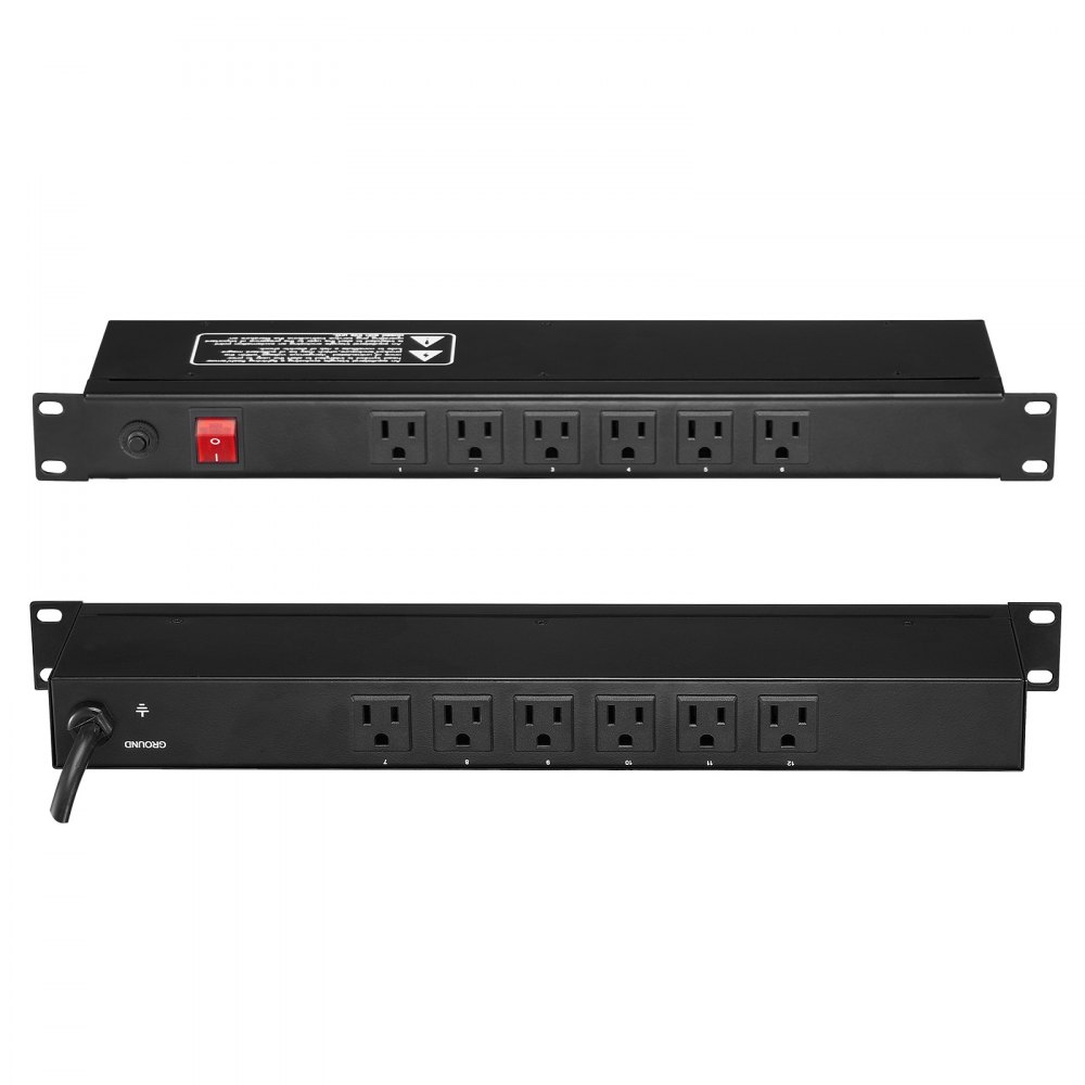VEVOR 19" 1U PDU 12 Outlets Rack Mount Power Strip Surge Overload Protection - PDUDYBJCKG1UERWUDV1